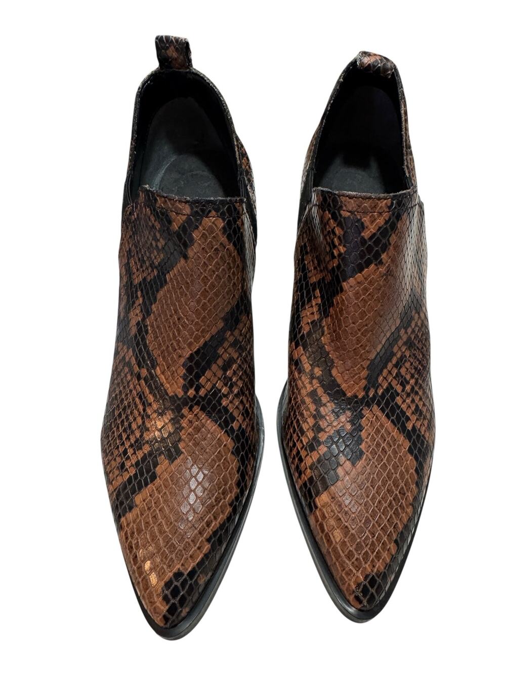 Marc Fisher Python Snake Print Leather Western Chelsea Ankle Booties Pointed Toe